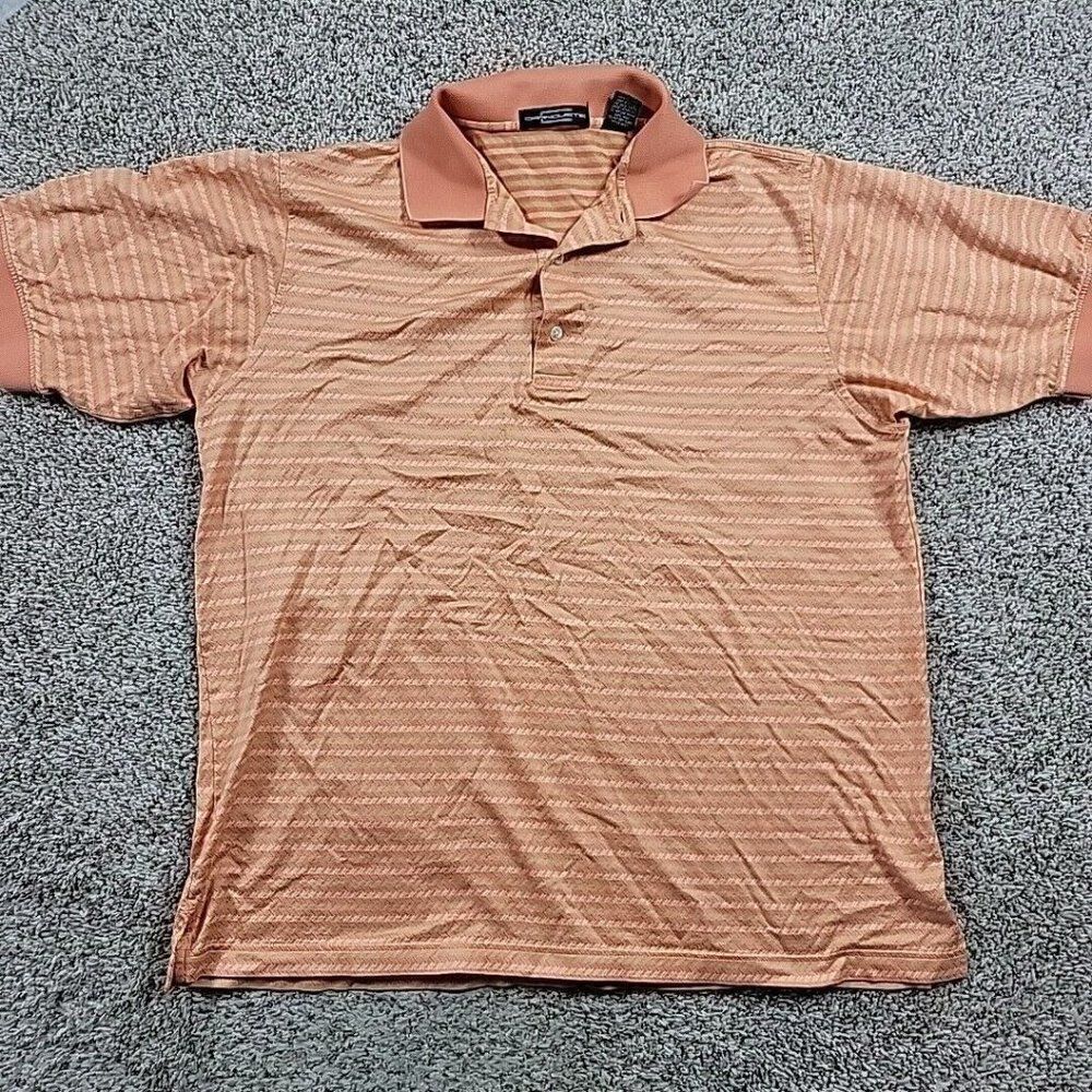 Carnoustie Golf Polo Shirt Mens Large Burnt Orange Striped Short Sleeve Cotton